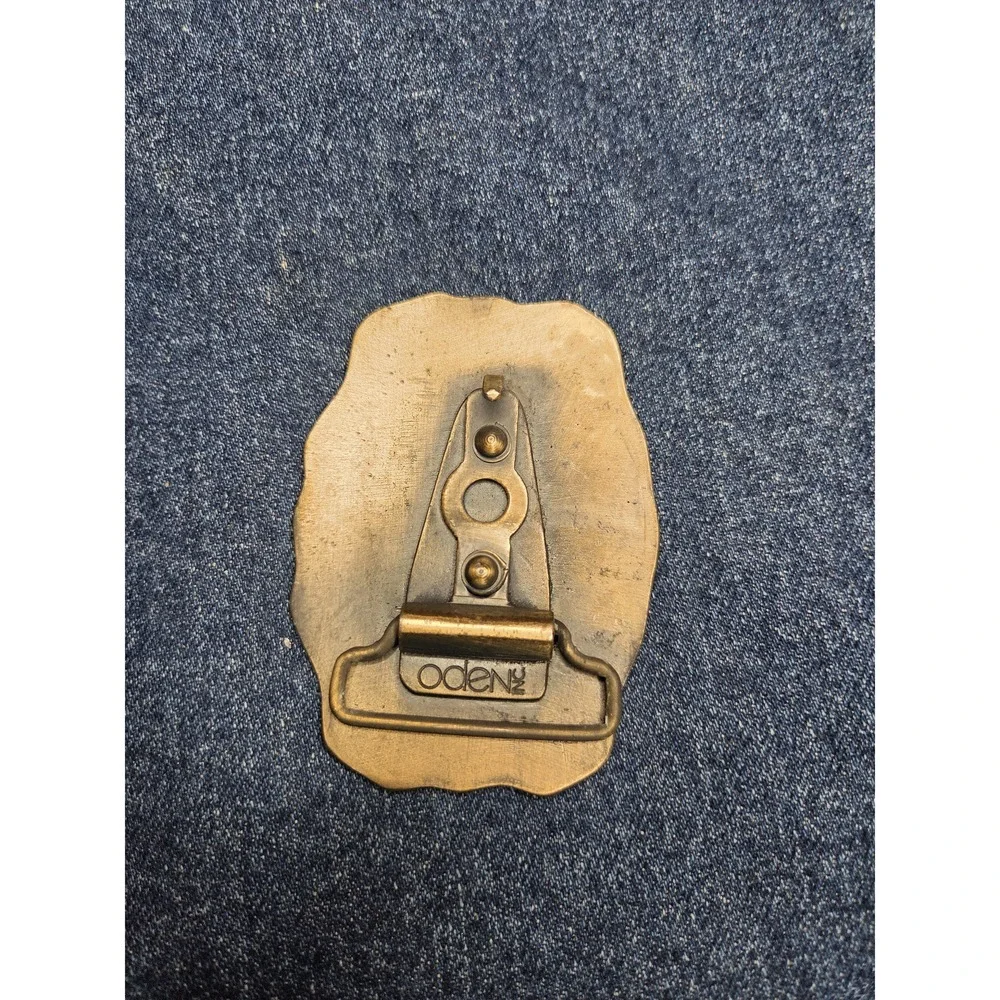 Vintage Solid Brass Chuck Belt Buckle by Oden Inc - Western